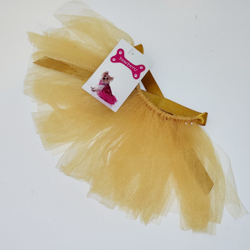 NEW PawPatu Tie-on Dog / Cat Tutu Made in the USA - Gold - XS Extra Small 4 - 7"